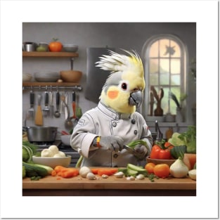 Cockatiel calopsitte bird oiseau IA Cooking Kitchen Posters and Art